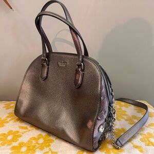 KATE SPADE Laurel Way Reiley Jeweled Gunmetal Gray Silver Satchel Crossbody